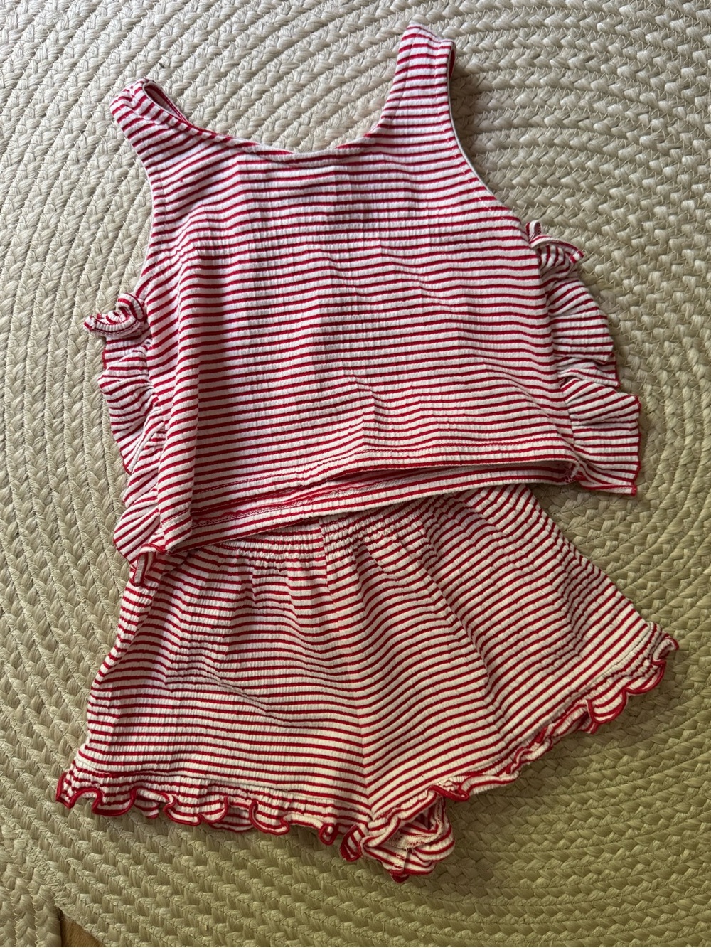Zara Red and White Striped Ruffle Tank Set